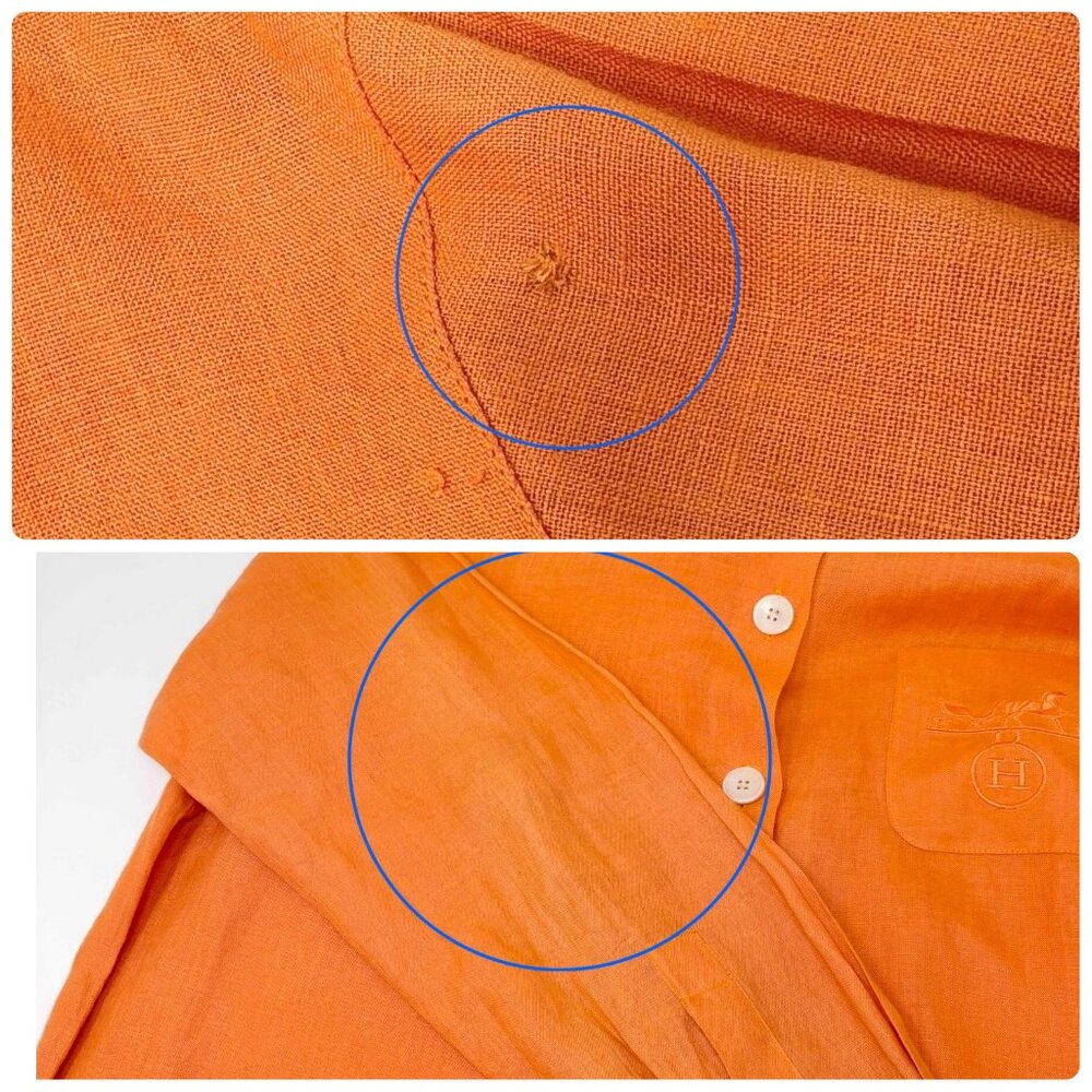 HERMES Vintage H Logo Horse Carriage Embroidery Shirt #36 Orange Button [106322] - Picture 11 of 12